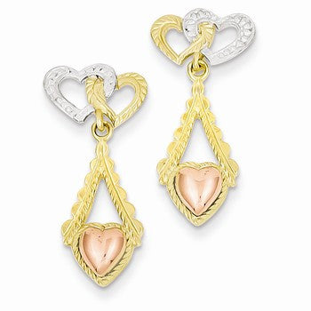 14k Two-tone Rhodium Heart Dangle Earrings