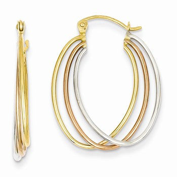 14k Tri Color Gold Hoop Earrings