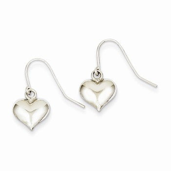 14k White Gold Puffed Heart Dangle Earrings