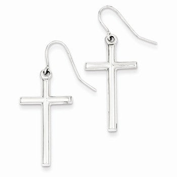 14k White Gold Hollow Cross Dangle Earrings