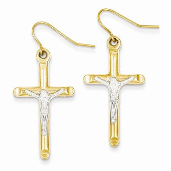 14k Two-tone Crucifix Earrings