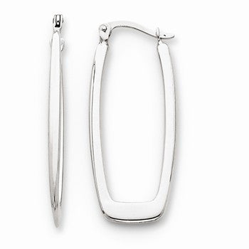 14k White Gold Polished 2.25mm Rectangle Hoop Earrings