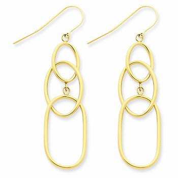 14k Yellow Gold 3 Tier Oval Dangle Wire Earrings