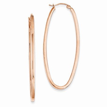 14k Rose 2mm Square Tube Oval Hoop Earrings