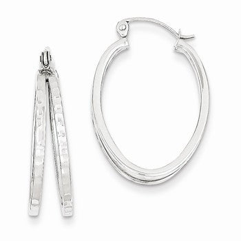 14k White Gold Diamond-cut Hoop Earrings