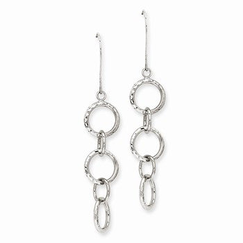 14k White Gold Diamond-cut Circle Dangle Earrings