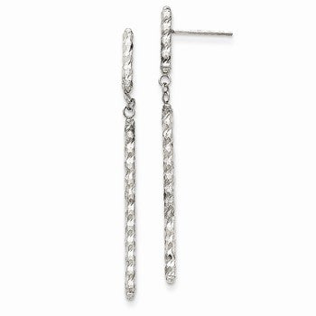 14k White Gold Diamond-cut Tubular Earrings