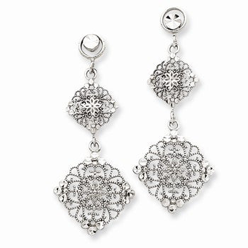 14k White Gold Filigree Dangle Post Earrings