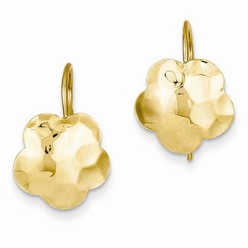 14k Yellow Gold Concave Hammered Flower Disc Earrings