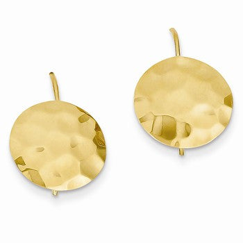 14k Yellow Gold Hammered Circle Disc Earrings