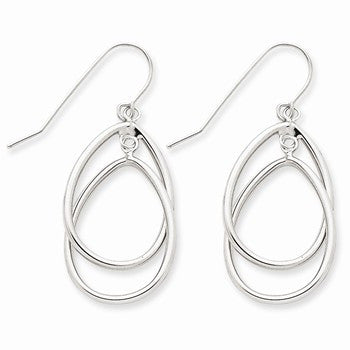 14k White Gold Double Circle Dangle Wire Earrings