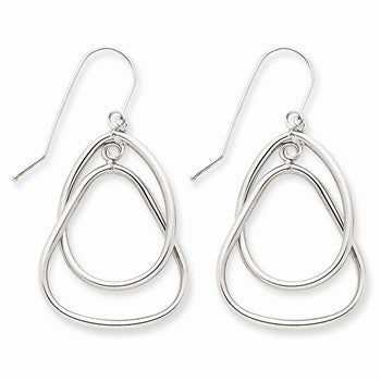 14k White Gold Circle Triangle Dangle Wire Earrings