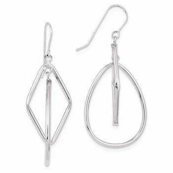 14k White Gold 2 Tier Dangle Wire Earrings