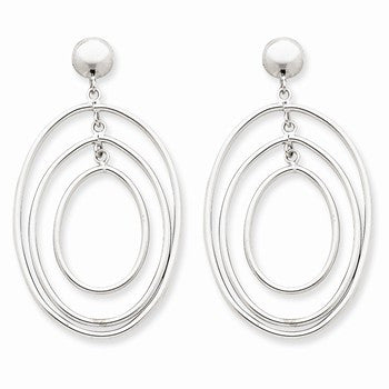 14k White Gold Oval Circle Dangle Post Earrings