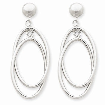 14k White Gold Double Oval Dangle Post Earrings