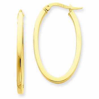 14k Yellow Gold 2mm Oval Hoop Earrings