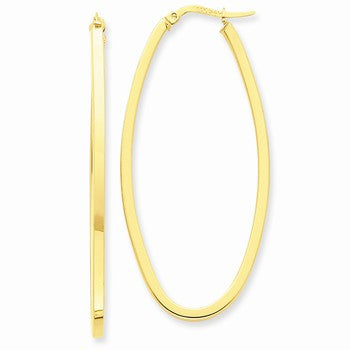 14k Yellow Gold 2mm Large Oval Hoop Earrings