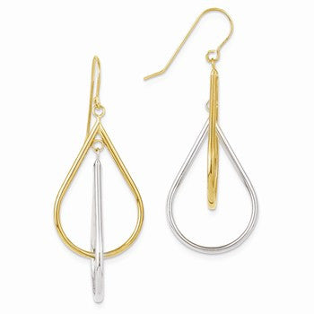 14k Two-tone Tear Drop Tube Earrings