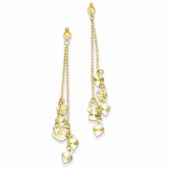 14k Yellow Gold Diamond-cut Heart Earrings