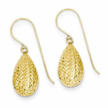 14k Yellow Gold Puff Teardrop Earrings