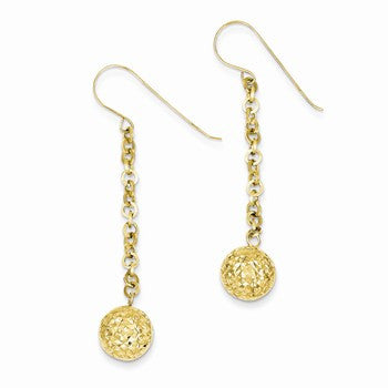 14k Yellow Gold Diamond-cut Hollow Bead Dangle Earrings