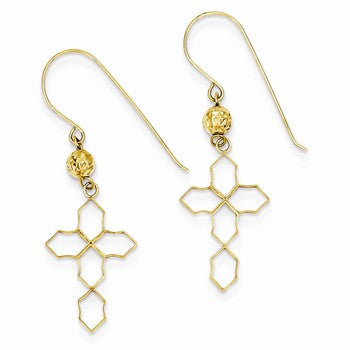 14k Yellow Gold Cross Earrings