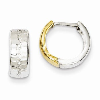 14k Two-tone Textured Hinged Hoop Earrings