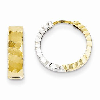 14k Two-tone Textured Hinged Hoop Earrings