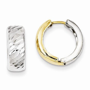 14k Two-tone Textured Hoop Earrings