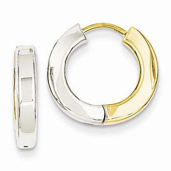 14k Two-tone Gold Polished Hollow Hinged Hoop Earrings