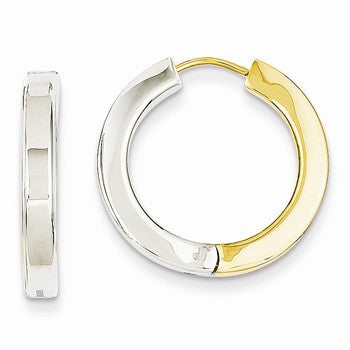 14k Two-tone Gold Polished Hollow Hinged Hoop Earrings