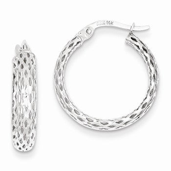 14k White Gold Diamond-cut Hoop Earrings