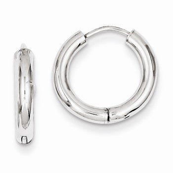 14k White Gold Polished Hollow Hinged Hoop Earrings