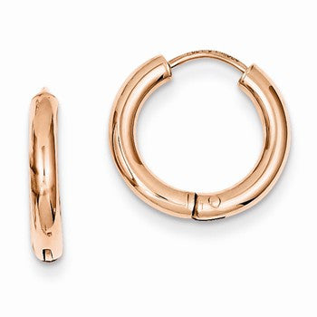 14k Rose Gold Polished Hollow Hinged Hoop Earrings