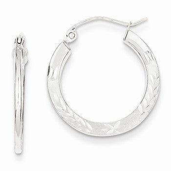 14k White Gold Diamond-cut 2.5x20mm Hoop Earrings