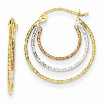 14k Tri-color Diamond-cut Hoop Earrings