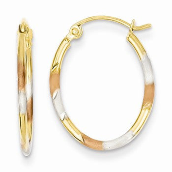 14k White & Rose Rhodium Diamond-cut Hoop Earrings