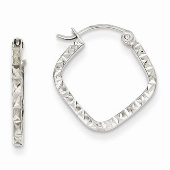 14k White Gold Diamond-cut Squared Hoop Earrings