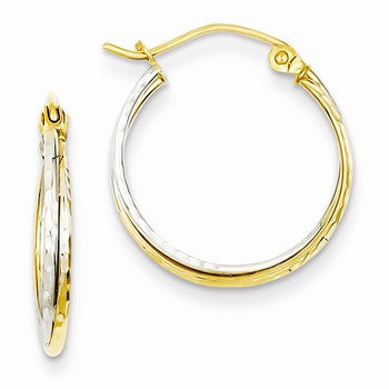 14k Yellow & White Gold Diamond-cut Twisted Hoop Earrings