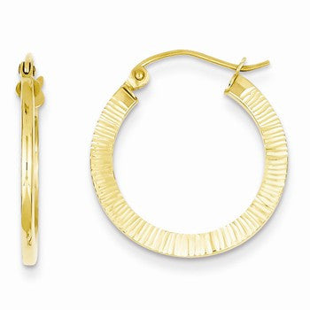 14k Yellow Gold 1-Sided Textured Hoop Earrings