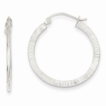 14k White Gold 1-Sided Textured Hoop Earrings