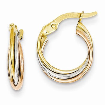 14k Tri-color Twisted Hoop Earrings