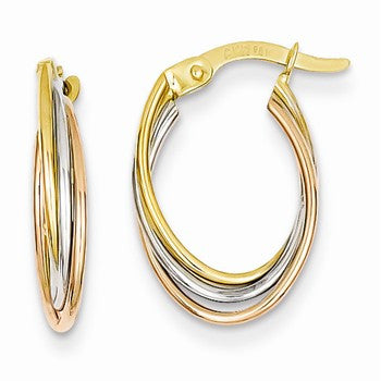 14k Tri-color Twisted Hoop Earrings