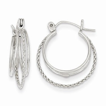 14k White Gold Polished & Textured Circle Hoop Earrings