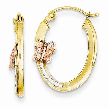 14k Tri-Colored Butterfly Oval Hoop Earrings