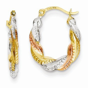 14k White & Rose Rhodium Hollow Scalloped Hoop Earrings