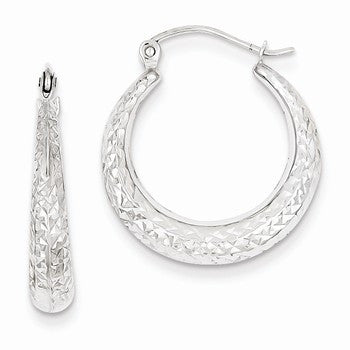 14k White Gold Diamond-cut Hollow Hoop Earrings