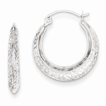 14k White Gold Textured Hollow Hoop Earrings