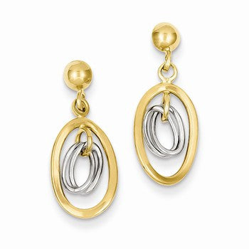 14k Two-tone Oval Post Dangle Earrings