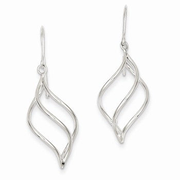 14k White Gold Polished Short Twisted Dangle Earrings